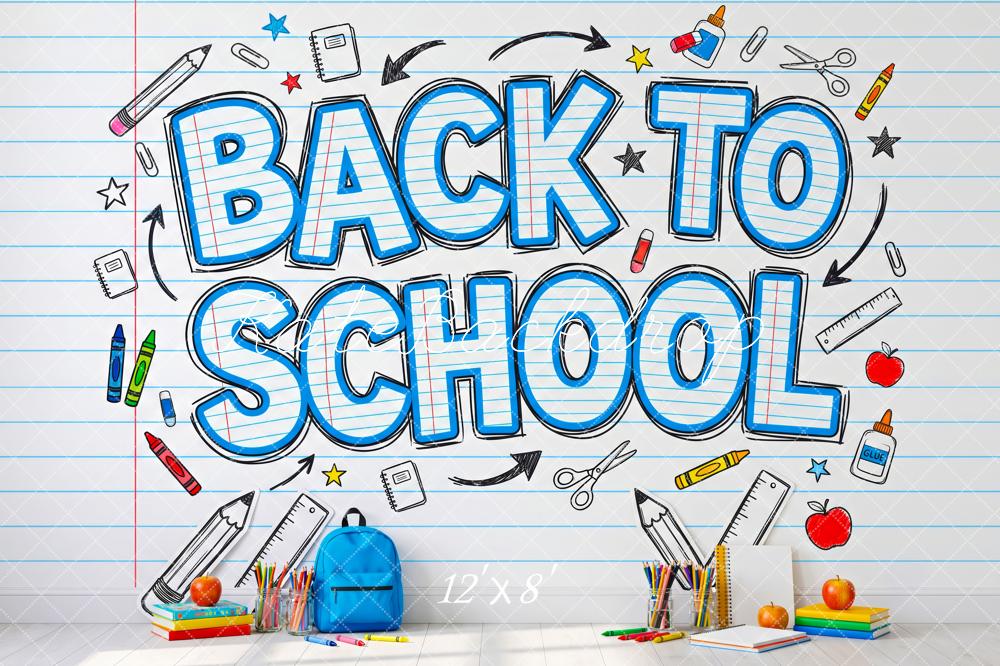 Kate Back To School Notebook Paper School Supplies Printed Backdrop Designed by Patty Roberts