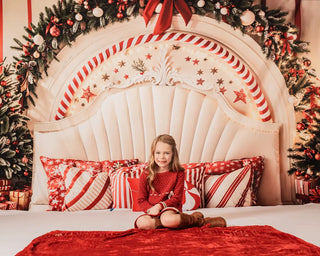 Kate Christmas Candy Cane Arch Headboard Upholstered Printed Backdrop Designed by Emetselch