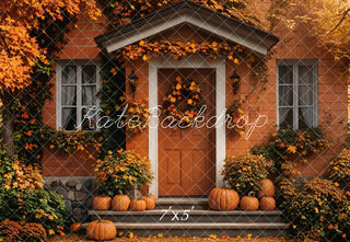 Fall Pumpkin House Doorway Maple Leaves Backdrop Designed by Emetselch