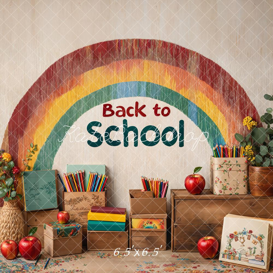 Kate Back to School Rainbow Vintage Wood Pencils Backdrop for Photoshoot