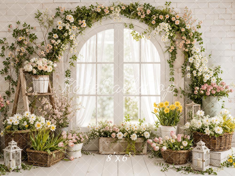 Kate Spring Flower Arch White Curtains Window Printed Backdrop Designed by Emetselch