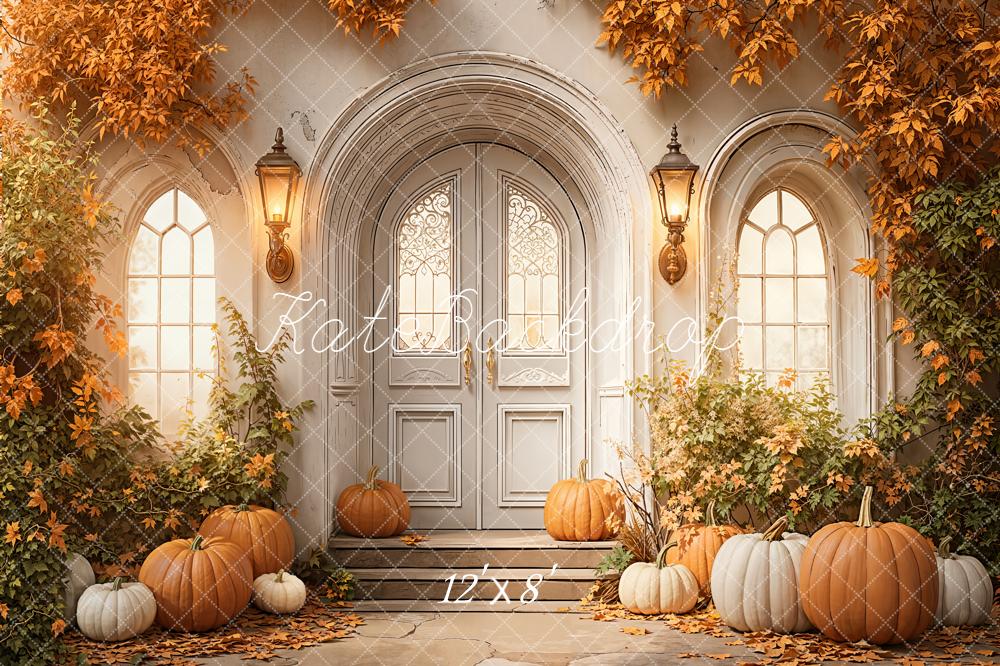 Kate Fall Pumpkins Front Door Arch Leaves Backdrop Designed by Emetselch