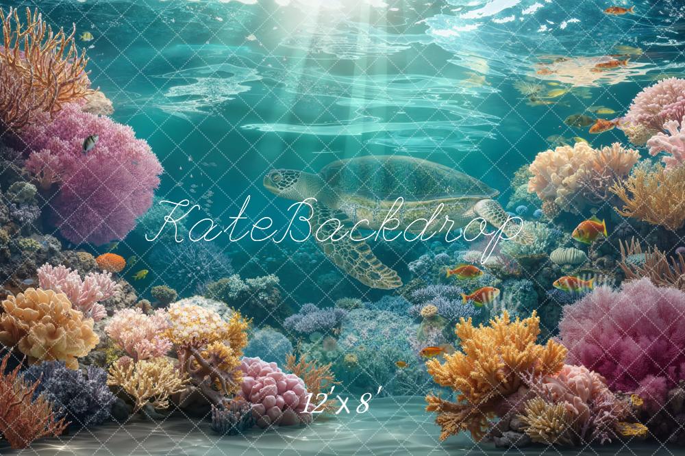 Kate Underwater Coral Reef Fish Sea Turtle Backdrop Designed by Chain Photography