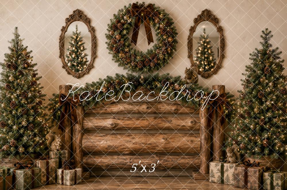 Kate Christmas Rustic Brown Log Headboard Wreath Printed Backdrop Designed by Megan Leigh Photography