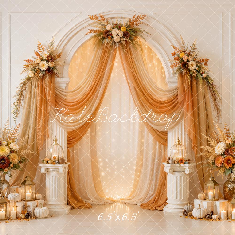 Kate Fall Drapes Flower Arch Pumpkin Candle Lantern Printed Backdrop Designed by Emetselch