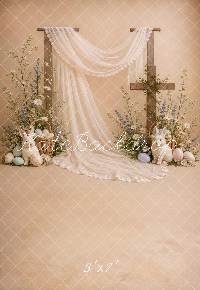 Kate Easter Cross Cozy Drapery Bunny Floral Rustic Arch Printed Backdrop Designed by Emetselch