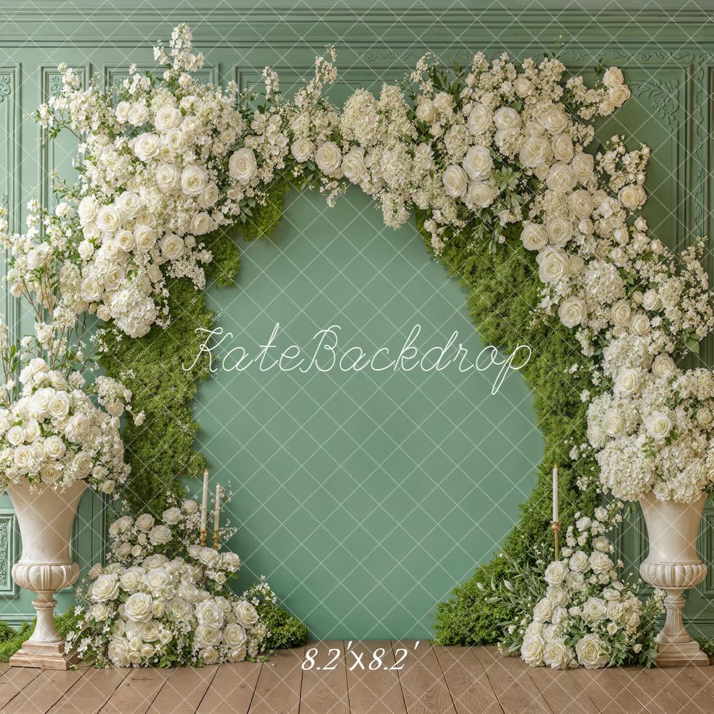 Kate Spring Flower Arch White Roses Green Wall Backdrop Designed by Emetselch