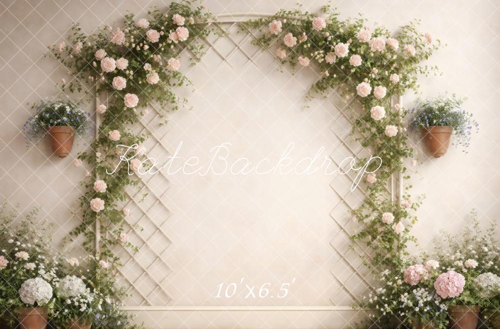 Kate Spring Flower Arch Trellis Wall Pink Roses Printed Backdrop Designed by Vertigo Productions