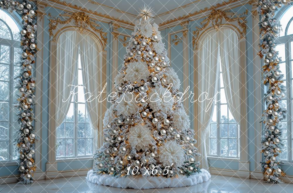 Kate Christmas White Poinsettia Tree Gorgeous Window Mansion Backdrop Designed by Mini MakeBelieve