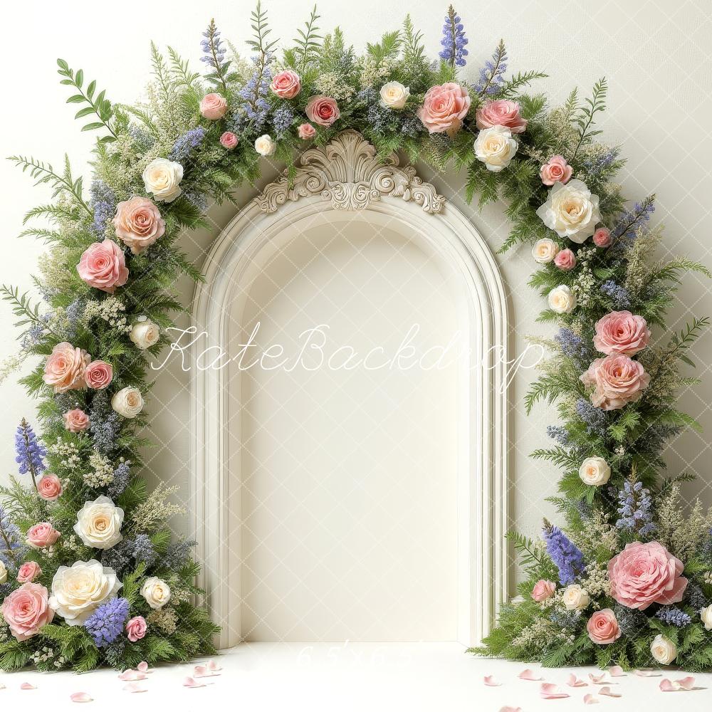 Kate Romantic Spring Flower Arch Ornate Vintage Printed Backdrop Designed by Laura Bybee