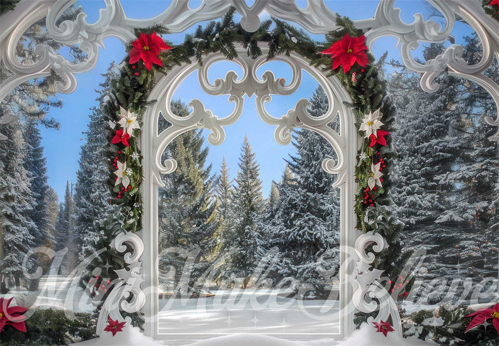 Kate Christmas Forest White Retro Floral Gate Backdrop Designed by Mini MakeBelieve