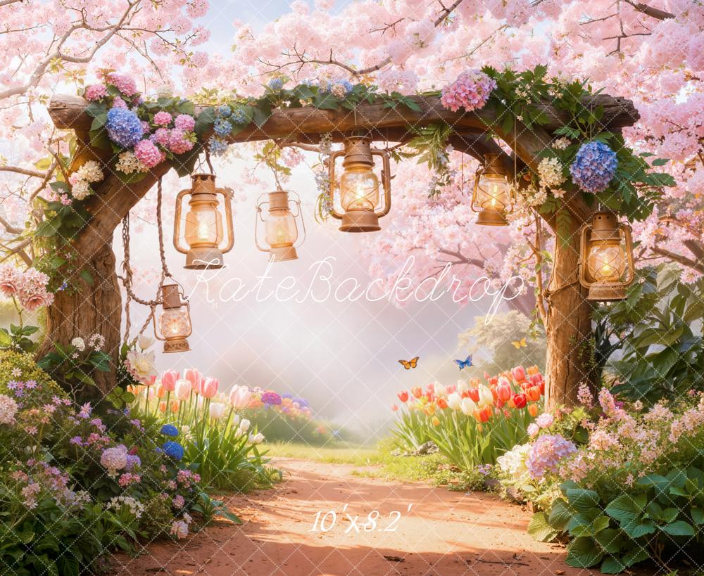 Kate Spring Flower Arch Lantern Cherry Blossom Garden Backdrop Designed by Emetselch