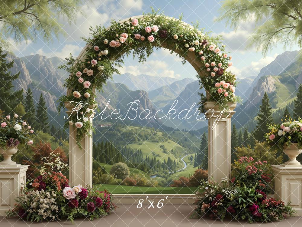 Kate Spring Flower Arch Mountain Scenery Backdrop Designed by Mini MakeBelieve