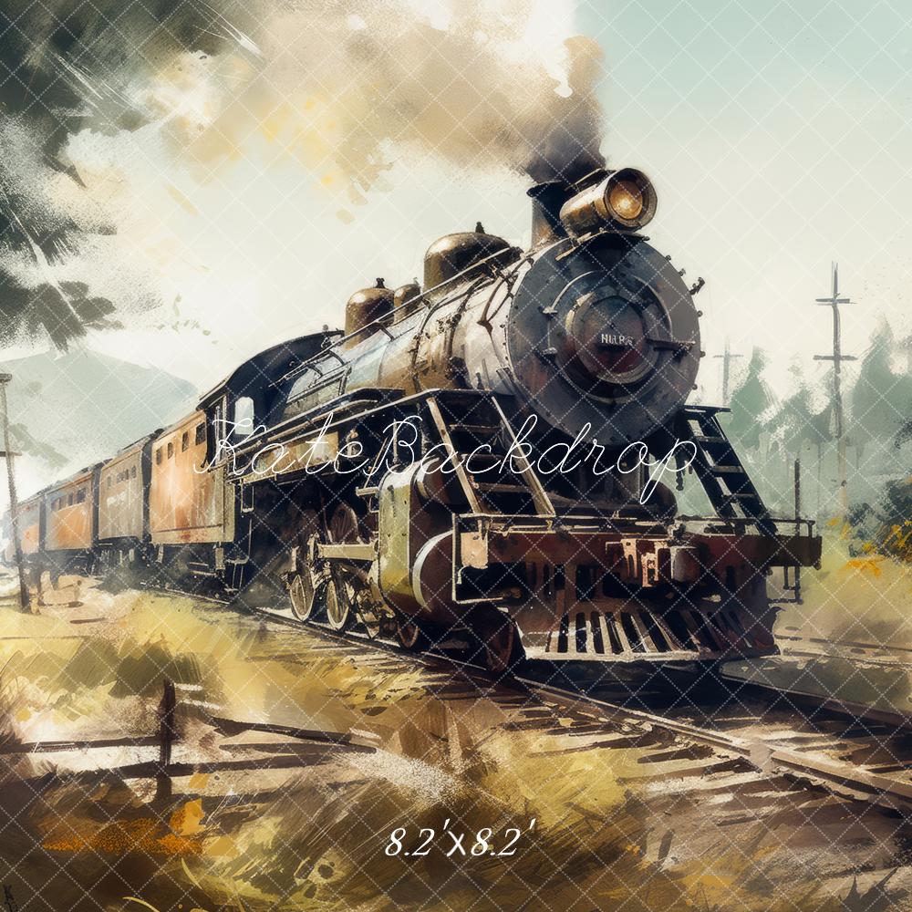 Fondo Vintage de Tren de Vapor de Ferrocarril en Acuarela Diseñado por Mandy Ringe Photography