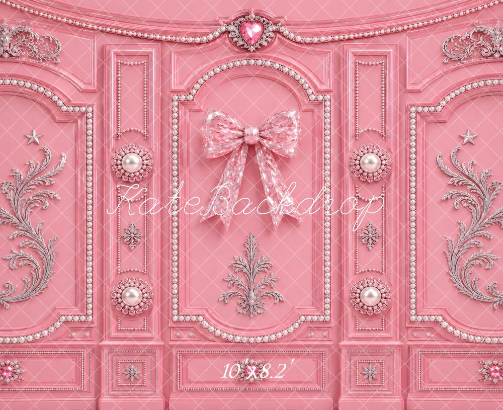 Kate Pink Ornate Bow Pearl Vintage Wall Printed Backdrop Designed by Vertigo Productions