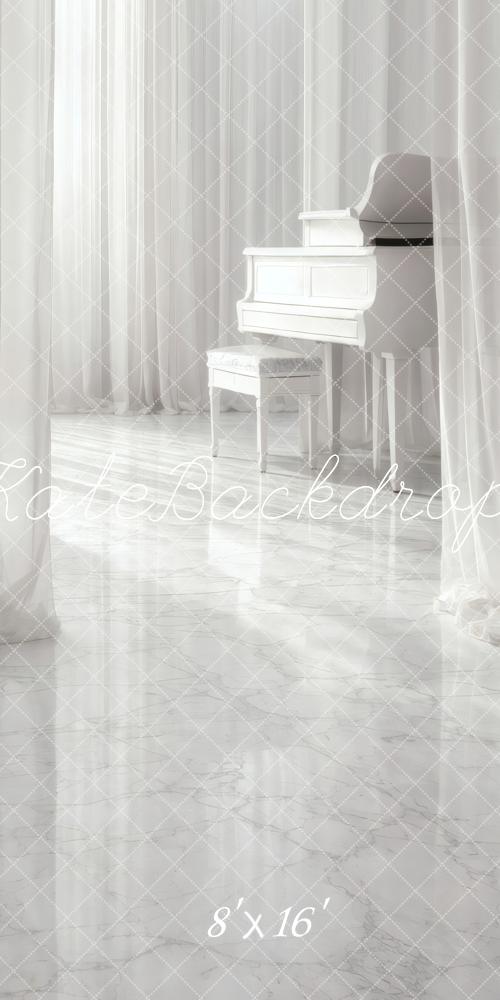 Kate Sweep White Piano Marble Floor Curtains Printed Backdrop Designed by Vertigo Productions