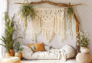Kate Boho Macrame Plant Arch Cozy Sofa Printed Backdrop Designed by Emetselch