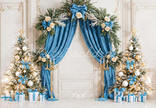 Cortinas Elegantes Azules de Árbol de Navidad Arco Fondo