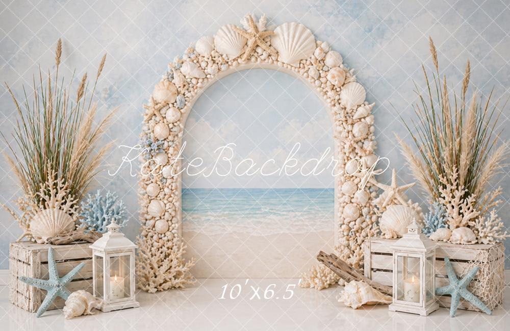 Kate Beach Shell Flower Arch Ocean Printed Backdrop Designed by Caitlin Lynch