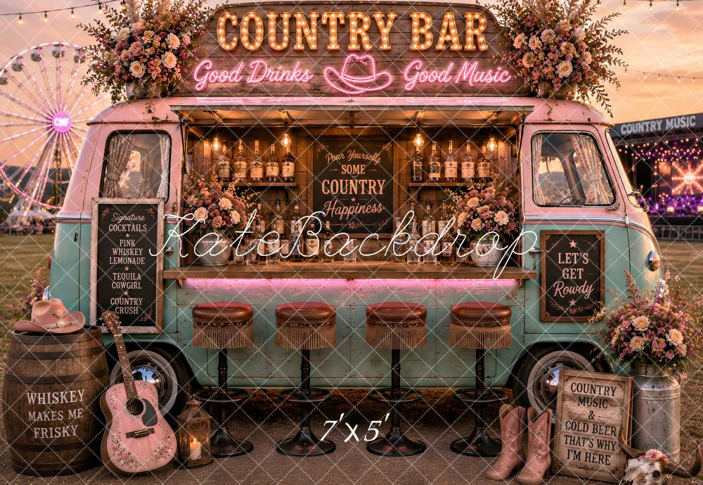 Kate Country Music Bar Pink Floral Van Printed Backdrop Designed by Ashley Paul