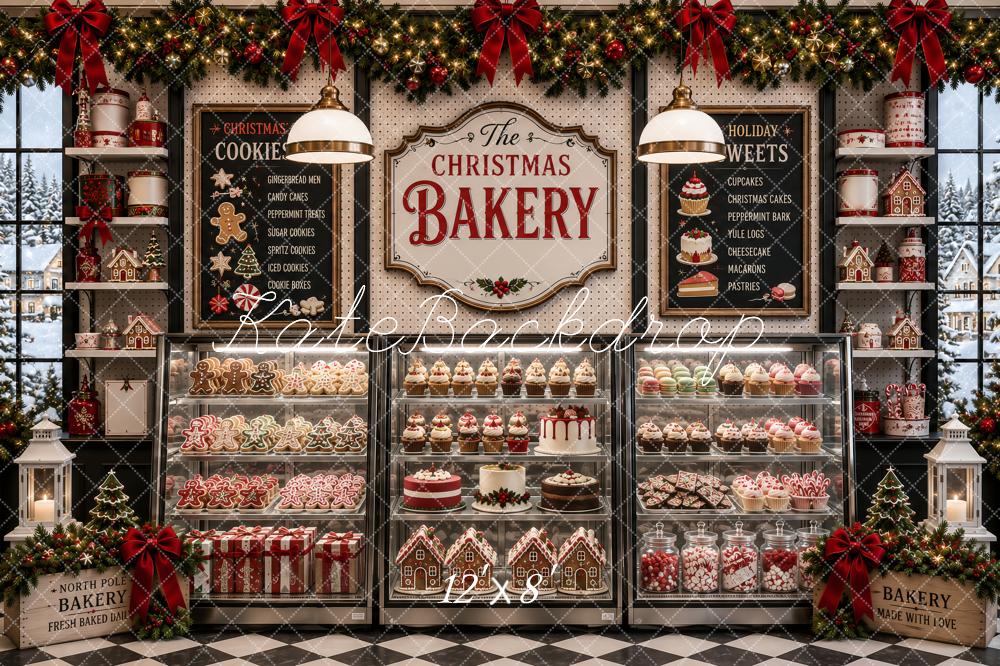 Kate Christmas Bakery Gingerbread Cookie Shop Printed Backdrop Designed by Ashley Paul