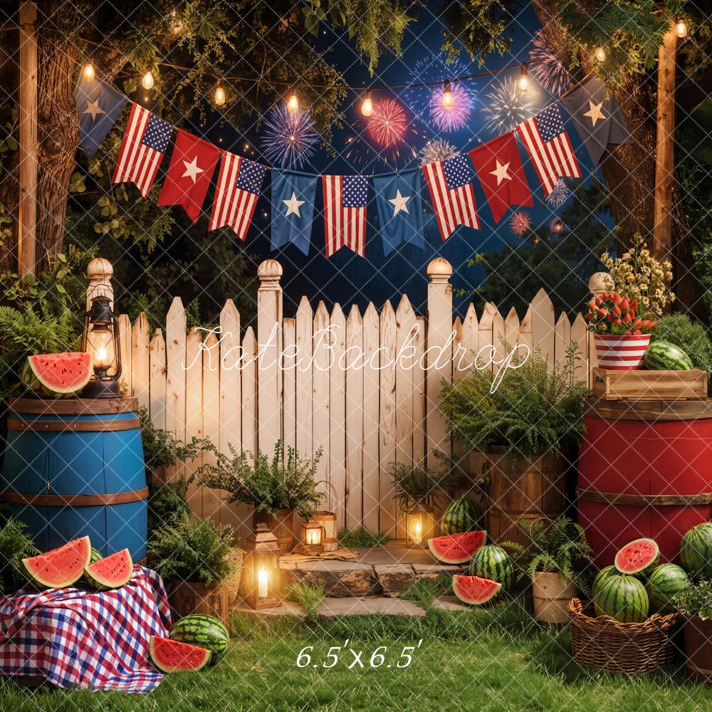 TEST Kate Independence Day Picnic Watermelon Fireworks Printed Backdrop Designed by Emetselch