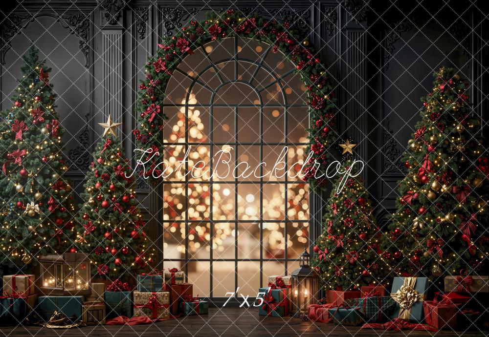 Kate Christmas Trees Garland Window Bokeh Gifts Black Backdrop Designe