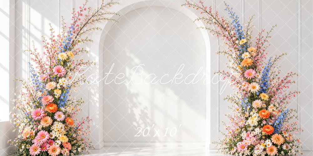 Kate Spring Flower Arch White Wall Sunlight Printed Backdrop Designed by Emetselch