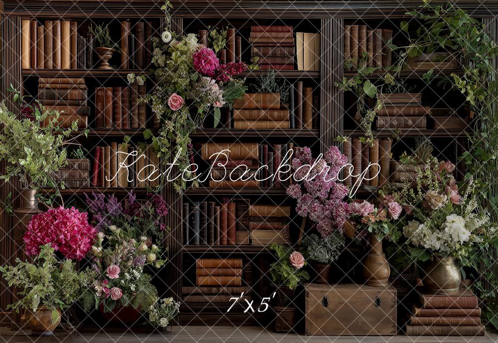 Kate Bookshelf Flower Arch Printed Backdrop Designed by Angela Miller