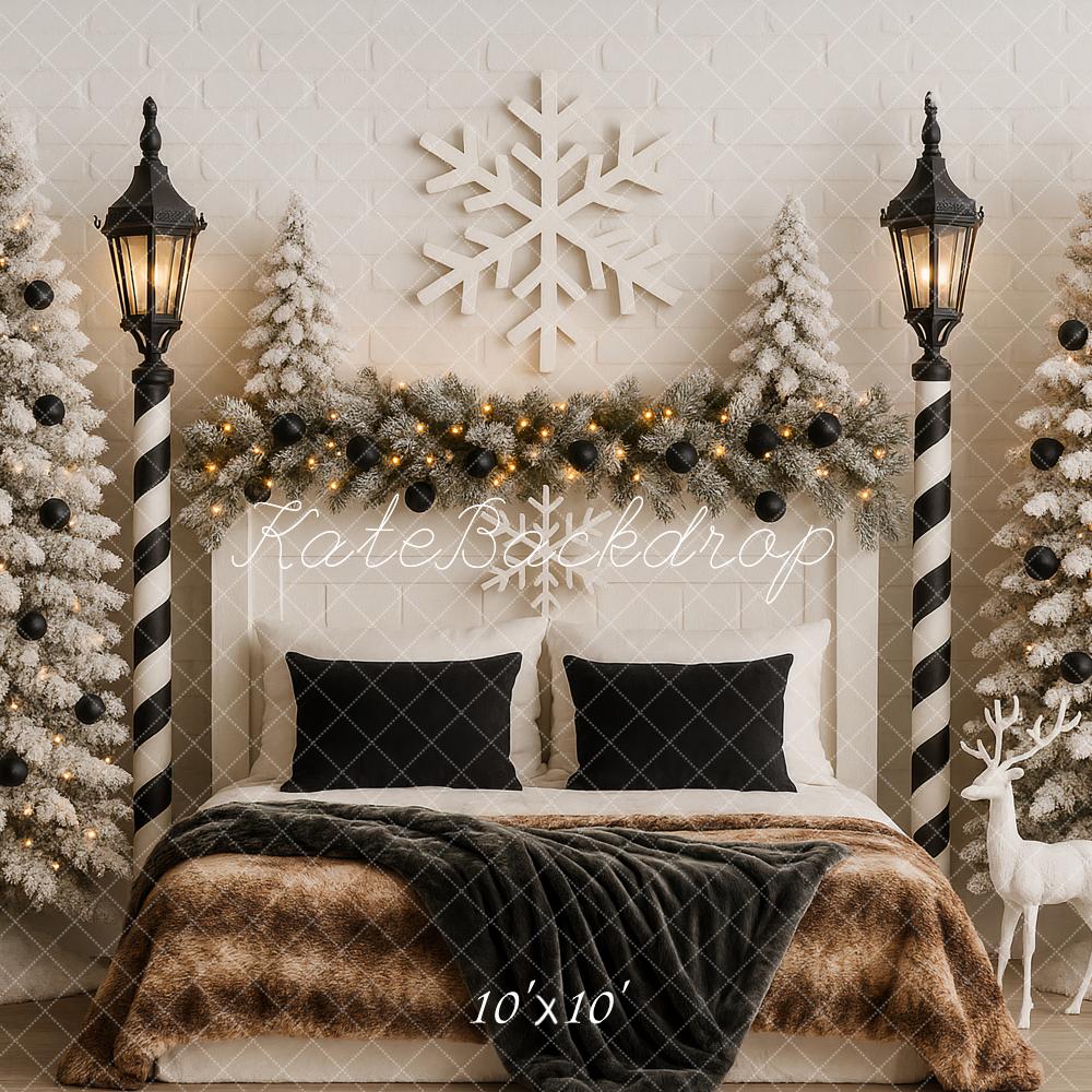 Kate Christmas Headboard Snowflake Flocked Trees Reindeer Backdrop Designed by Ashley Paul