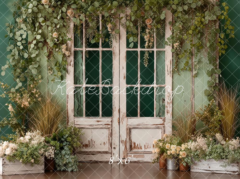 Kate Spring Vintage French Door Greenery Floral Arrangement Backdrop Designed by Emetselch