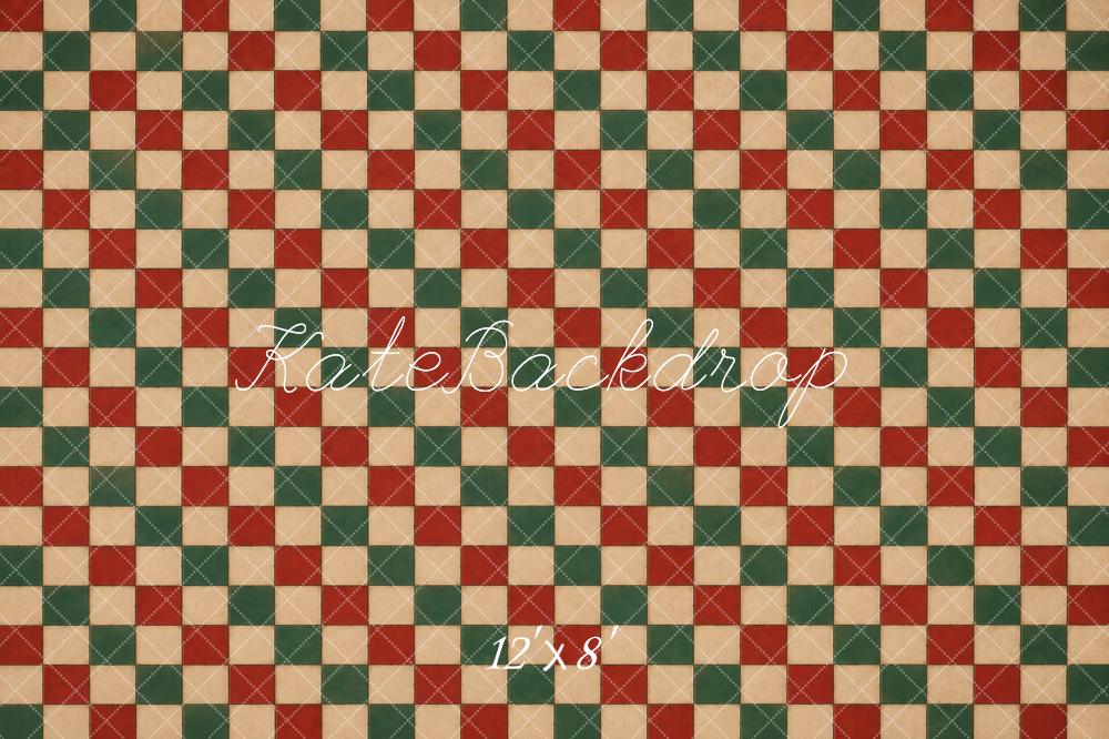 Kate Christmas Red Green Plaid Floor Printed Backdrop Designed by Vertigo Productions
