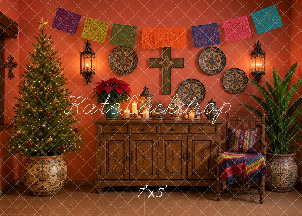 Kate Christmas Tree Mexican Navidad de Colores Papel Picado Cabinet Printed Backdrop Designed by Ashley Ward
