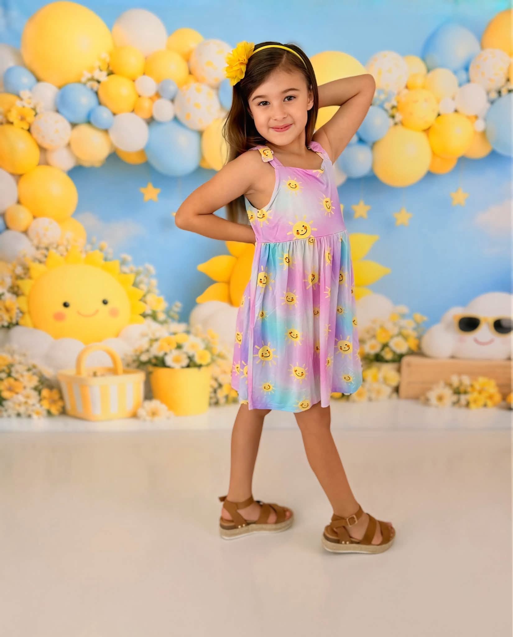 Kate Summer Sun Cloud Daisy Balloon Arch Printed Backdrop Designed by Caitlin Lynch