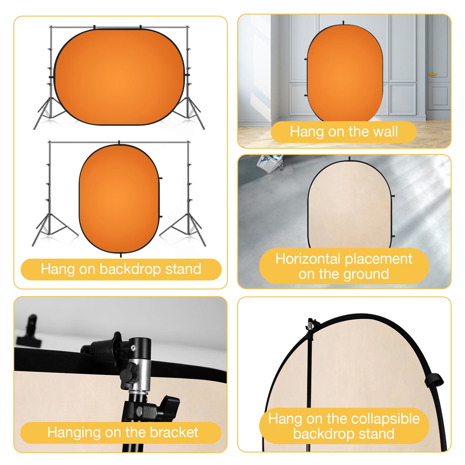 RTS Kate Solid Orange/ Ivory Microfiber Collapsible Backdrop for Photography 5X6.5ft(1.5x2m) (US Only)