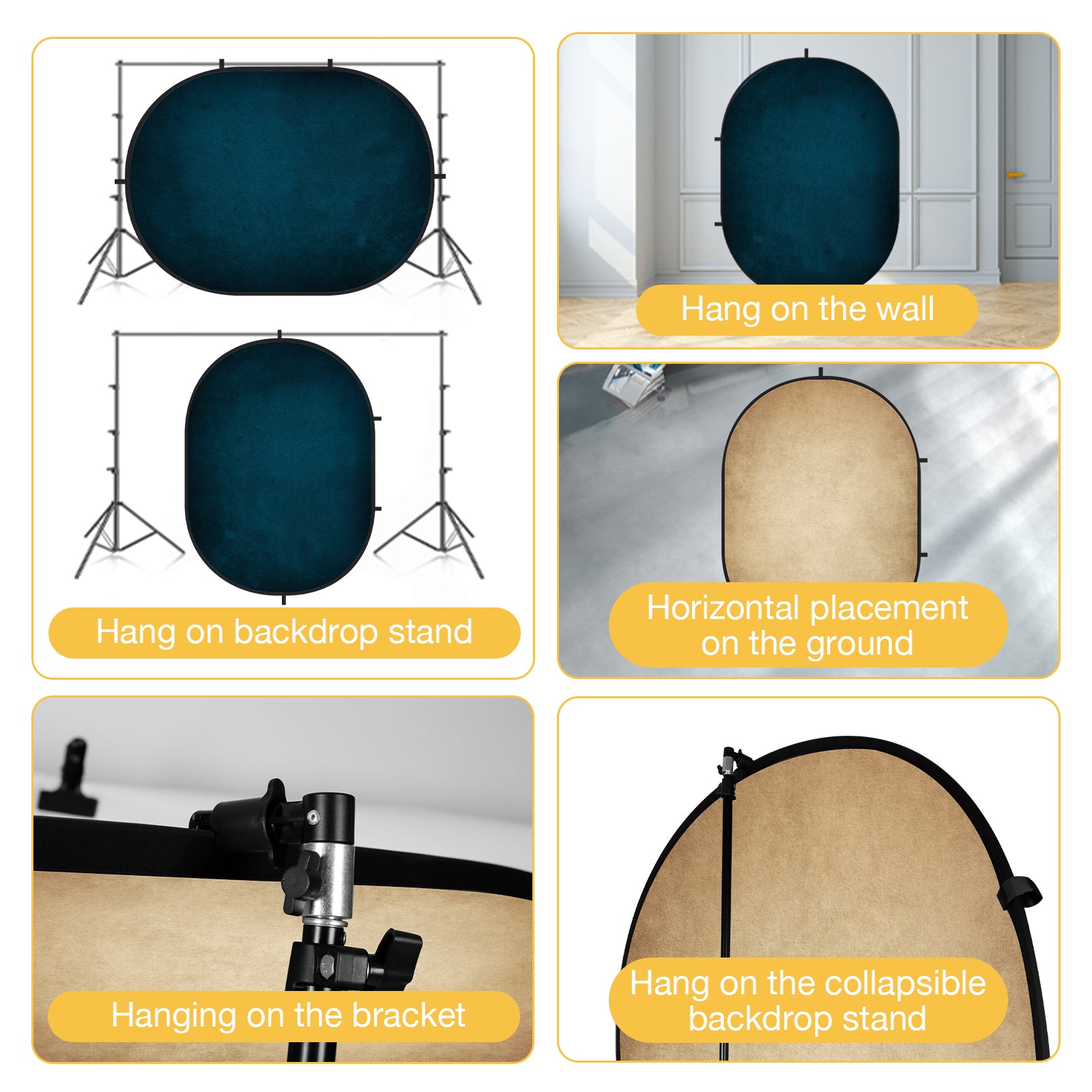 RTS Kate Abstract Dark Blue/ Beige Microfiber Collapsible Backdrop for Photography 5X6.5ft(1.5x2m) (US Only)