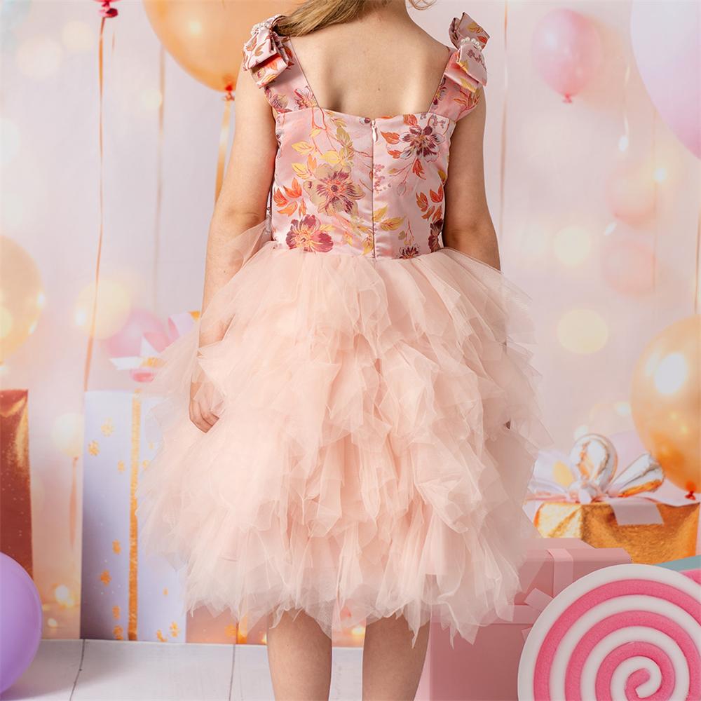 Couture Velvet Roze Sequin Strik Schouder Meisjesjurk voor Fotografie