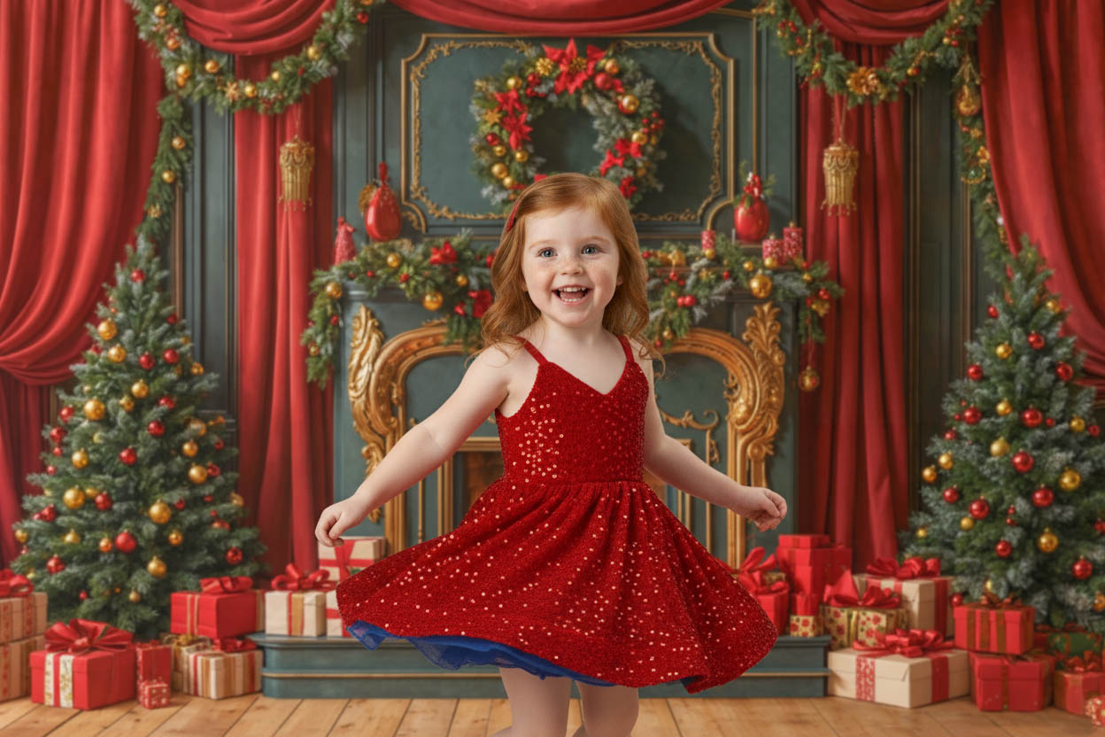 Couture Fluwelen Rode Pailletten Meisjesjurk voor Fotografie