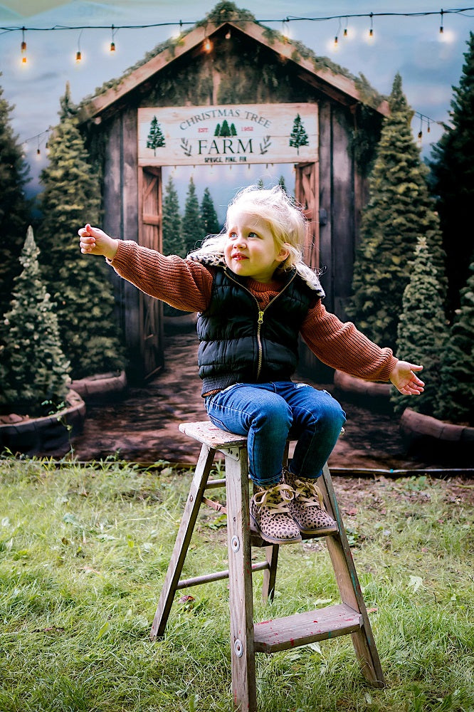 Kate Christmas Tree Outdoor Farm Entrance Backdrop for Photography