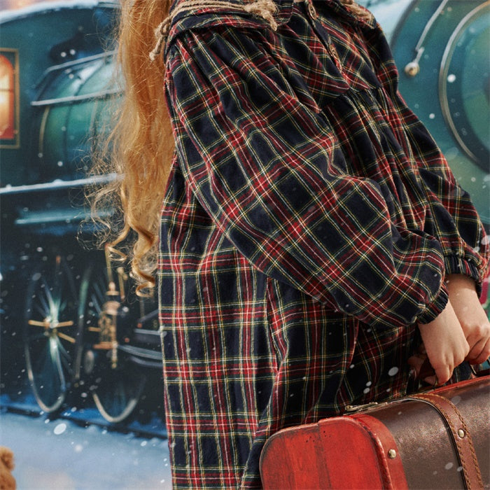 Kate Christmas Brown Basic Kids Plaid Dress