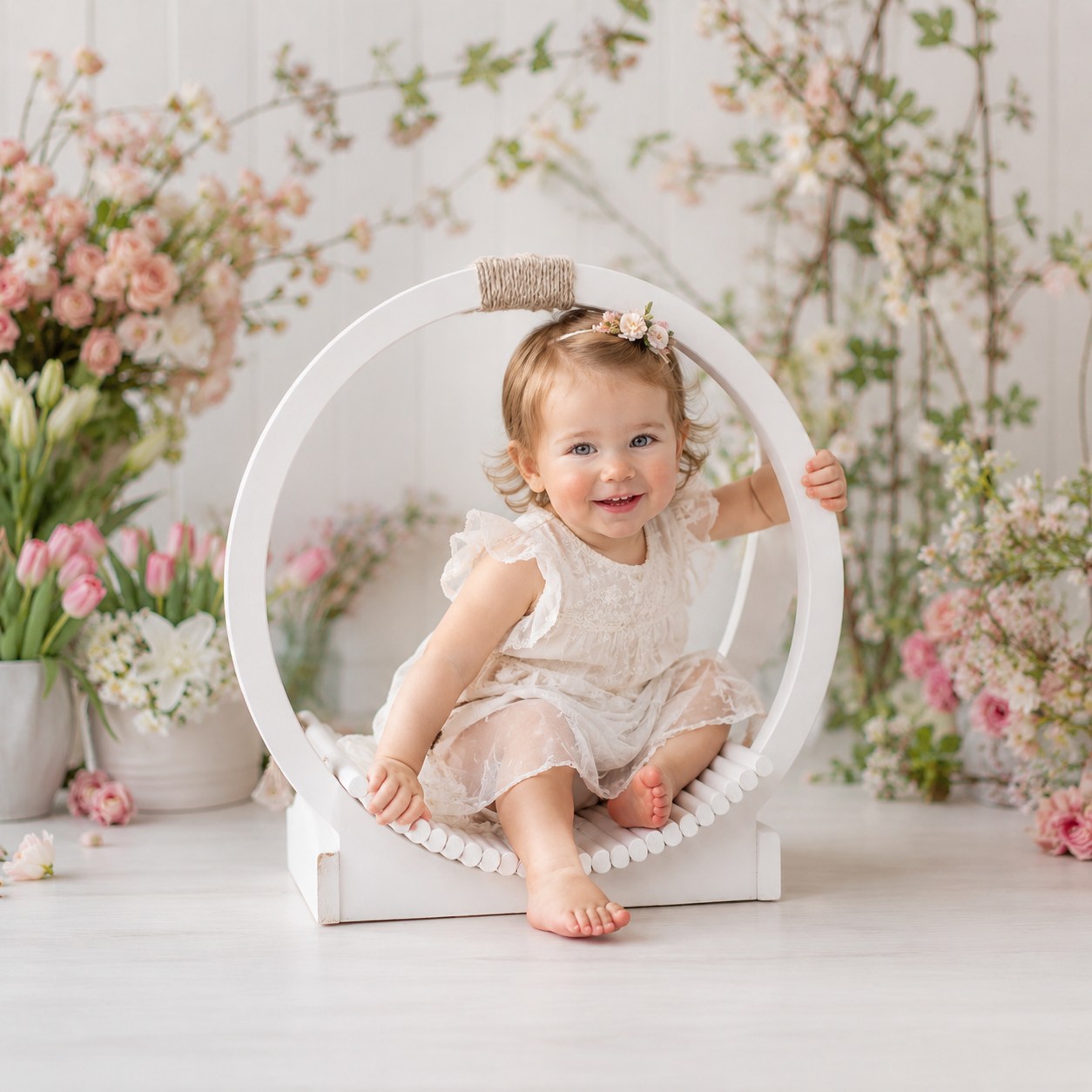 Kate 'Aura' White Wooden Hoop Posing Nest | Newborn & Sitter Photo Prop