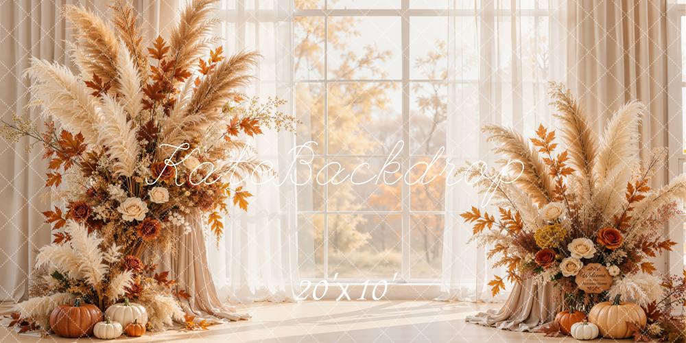 Kate Fall Pampas Floral Pumpkin Window Printed Backdrop Designed by Emetselch