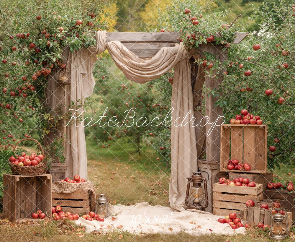 Kate Fall Apple Orchard Wooden Arch Crates Printed Backdrop Designed by Emetselch