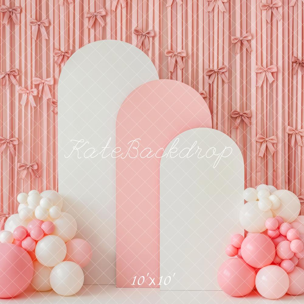 Kate Cake Smash Pink Ribbon Wall Balloon Arch Backdrop Designed by Patty Roberts