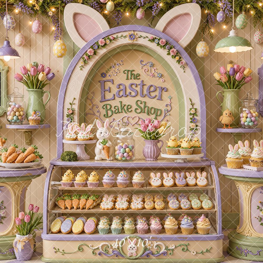 Kate Easter Bake Shop Floral Display Bunny Ears Eggs Printed Backdrop Designed by Chain Photography