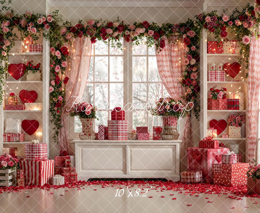 Kate Valentine's Day Heart Shelves Gifts Floral Window Backdrop Designed by Emetselch