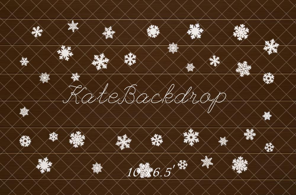 Kate Winter Snowflake Pattern Brown Wood Floor Backdrop Designed by Mini MakeBelieve