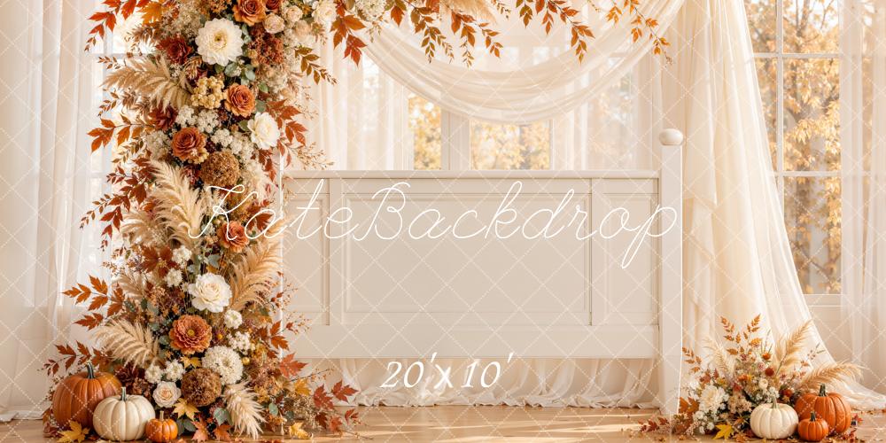 Kate Fall Wedding Flower Arch Pumpkins Printed Backdrop Designed by Emetselch