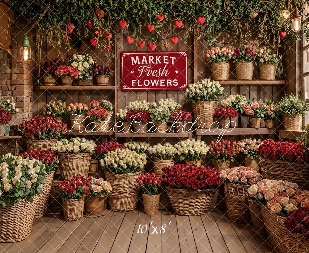 Kate Valentines Flower Market Basket Roses Shelves Backdrop Designed by Emetselch