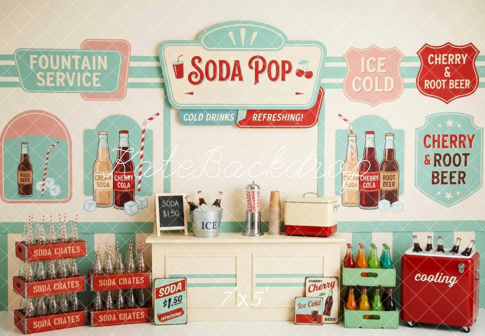 Kate Retro Soda Shop Crates Bottles Cherry Root Beer Printed Backdrop Designed by Patty Roberts